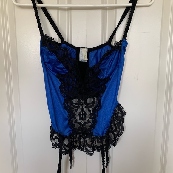 Vintage Electric Blue and Black Lace Garter Cami - Picture 3 of 8